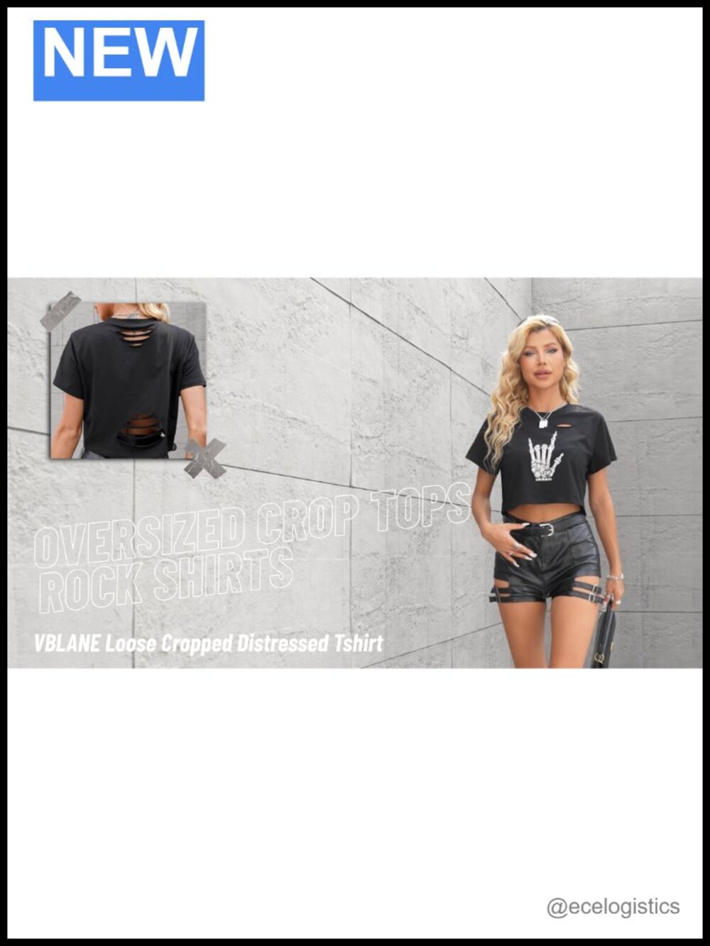 Graphic Oversized Crop Top Loose Distressed Vintage Boxy Tee Short Sleeve - Picture 5 of 6